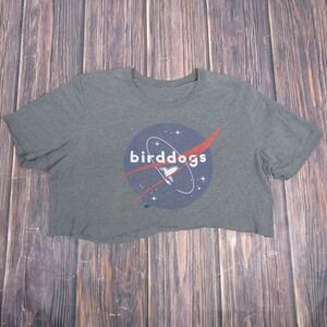 Birddogs Shirt Womens Medium Gray NASA Parody Crop Top Graphic Tee Space Retro